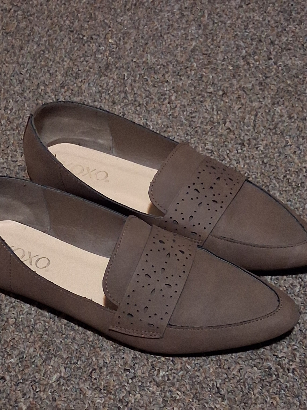 XOXO Taupe/Brown Perforated Strap Slip-On Loafers for Women 9